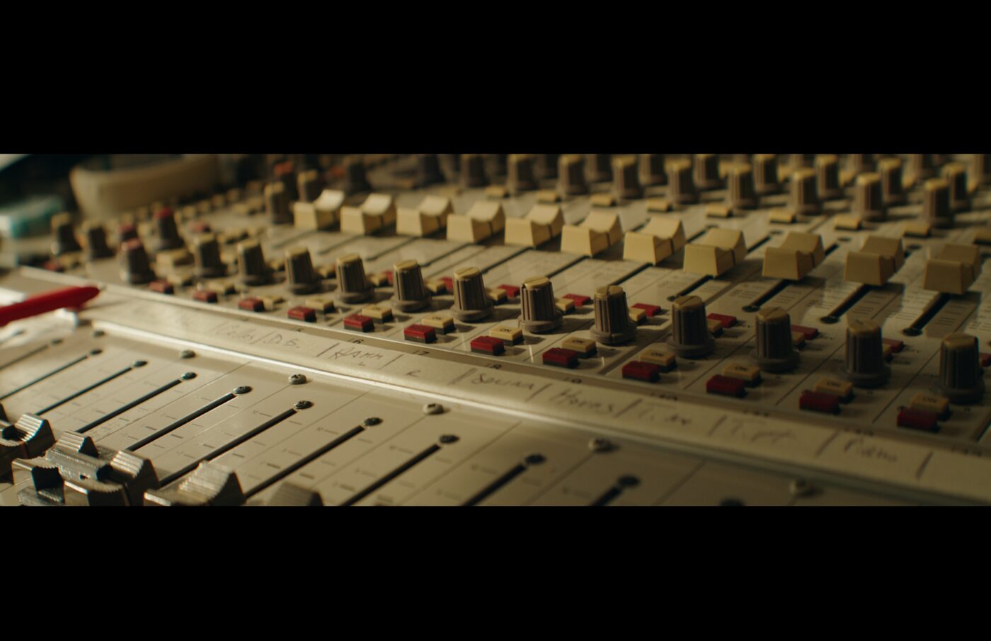 Mixing console fader detail, Good Looking Sounds studio